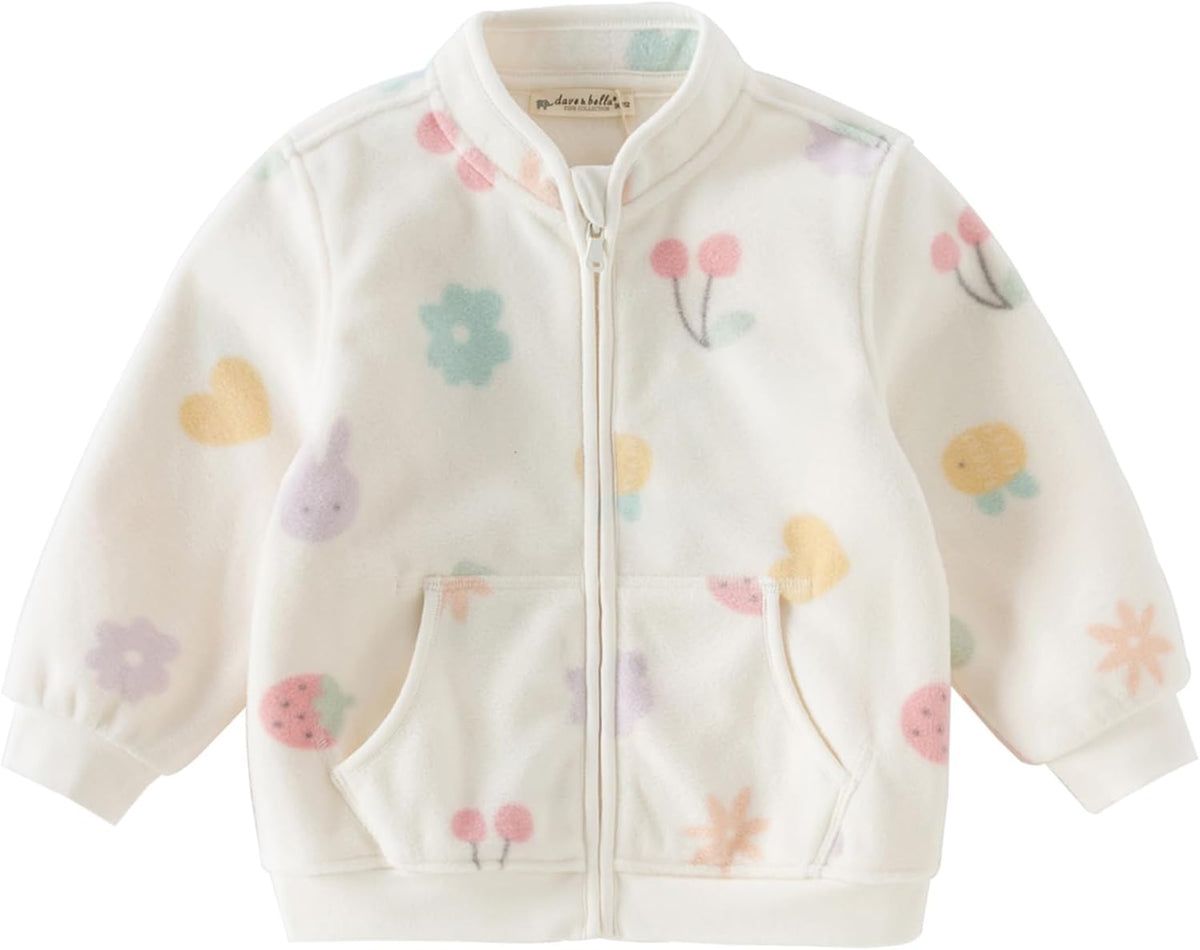 DAVE & BELLA Kids Printed Polar Fleece Jacket Toddler Baby Boys Girls Zip Up Long Sleeve Spring