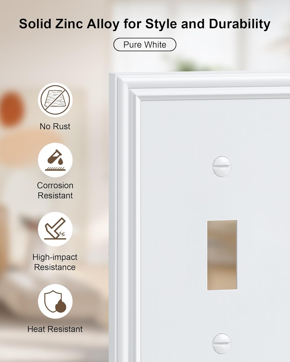 6-Pack Single Toggle Light Switch Cover Plate, Durable Solid Zinc Alloy Decorative Switch Plate