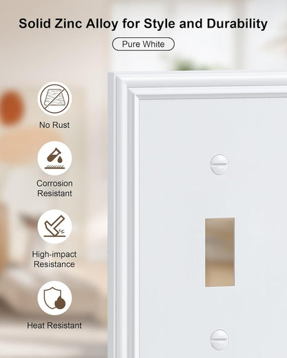 6-Pack Single Toggle Light Switch Cover Plate, Durable Solid Zinc Alloy Decorative Switch Plate