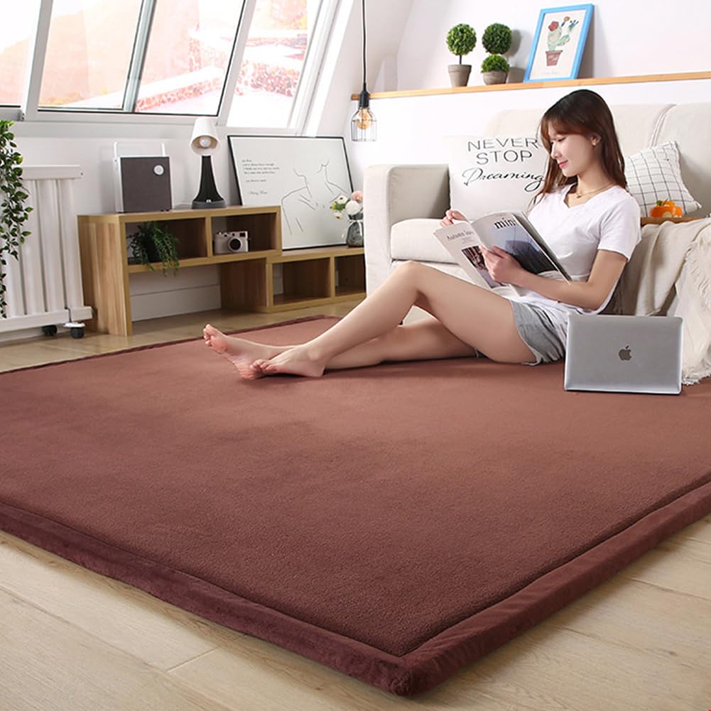 Loartee Coral Velvet Crawling Rug (5.0'x 6'8", Coffee) for Toddler Children Play Area Rug Yoga Mat