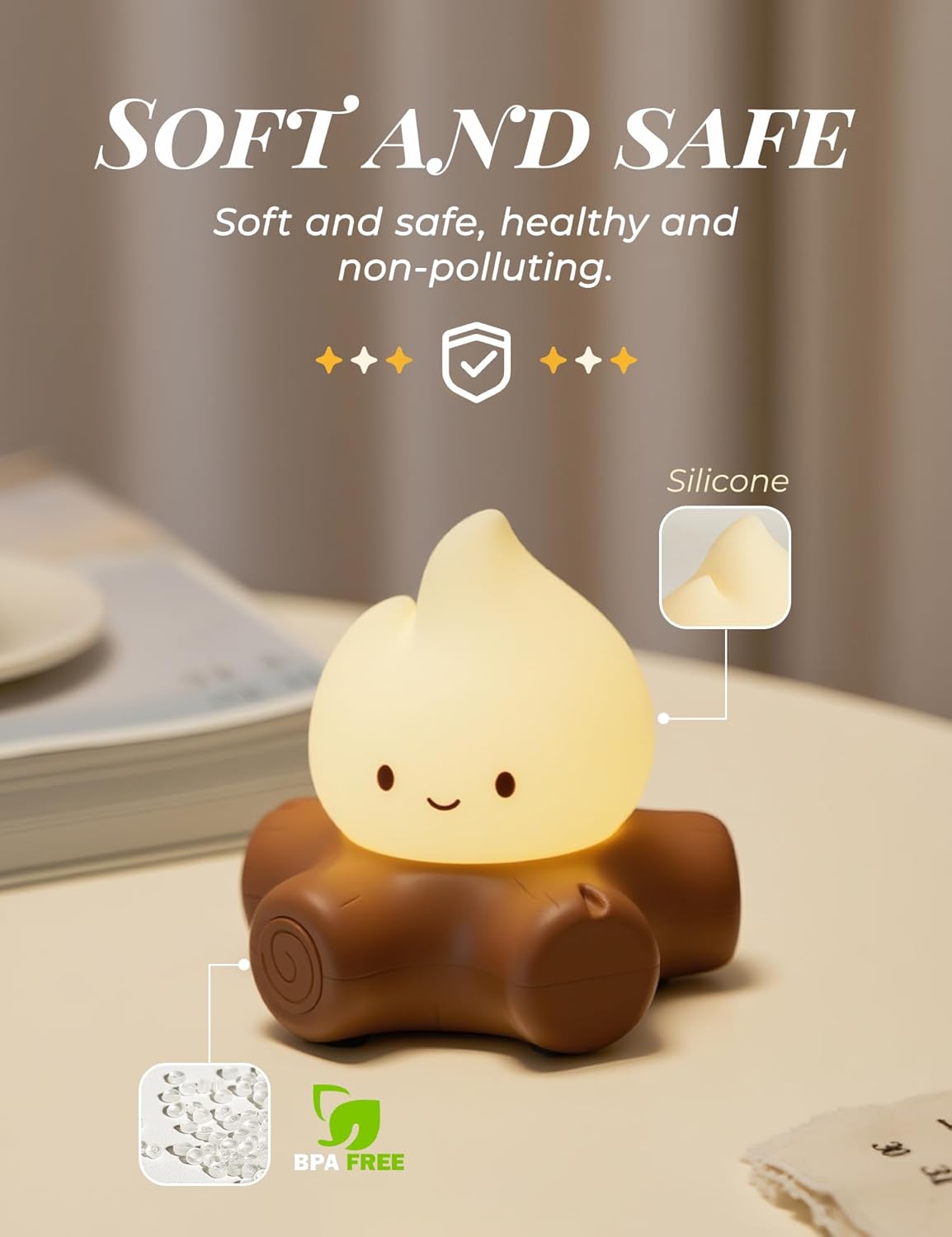 Fake Campfire Lamp, Ambient Lighting, White Noise Soothes The Mood, Portable Rechargeable Night