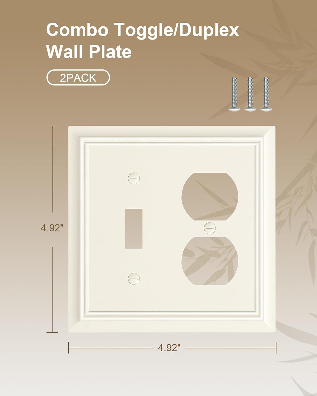 2-Pack Combo Toggle/Duplex Light Switch Cover Plate, Light Almond Outlet Cover Plate, Natural