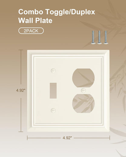 2-Pack Combo Toggle/Duplex Light Switch Cover Plate, Light Almond Outlet Cover Plate, Natural