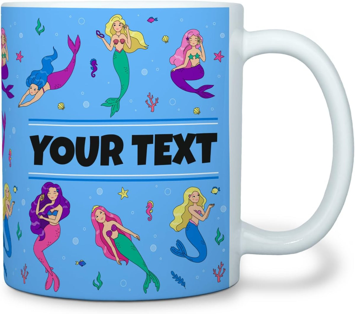 Personalized Mug for Kids - Mermaids - Custom Name/Text, Ceramic Hot Chocolate/Cocoa/Coffee Cup for