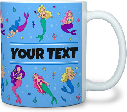 Personalized Mug for Kids - Mermaids - Custom Name/Text, Ceramic Hot Chocolate/Cocoa/Coffee Cup for