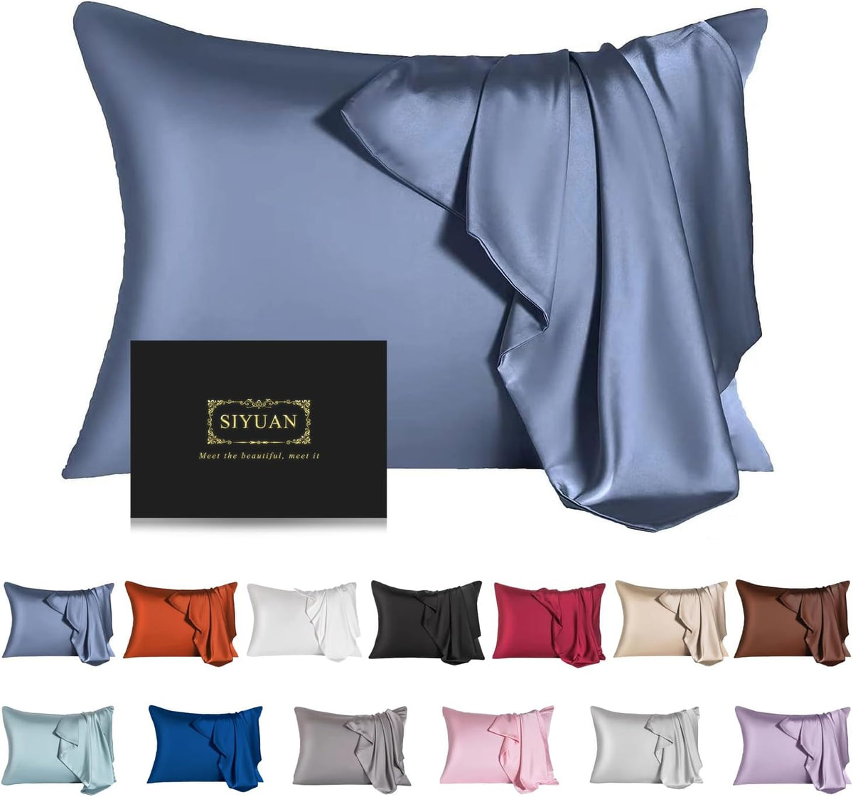 Mulberry Silk Pillowcase for Hair and Skin,Standard Size Cooling Silk Pillow Case with Hidden