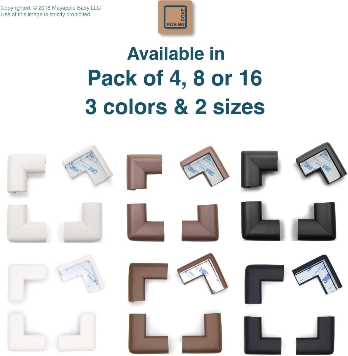 Roving Cove HeftyFit Corner Protector for Baby (4 Large Corners), Heavy-Duty Soft Rubber Foam