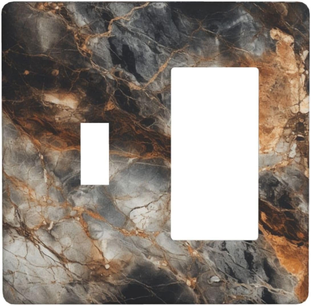 Brown Marble Granite Golden Lines Print Outlet Covers 1 Toggle 1 Rocker Combination Decorative Wall