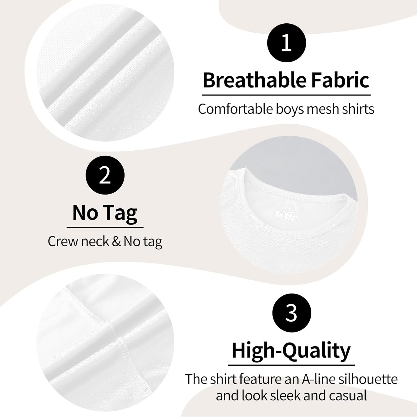 6-Pack Boys Athletic T-Shirts Quick Dry Short-Sleeve Tops Youth Moisture Wicking Running Sports
