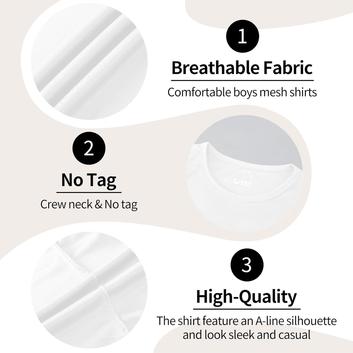 6-Pack Boys Athletic T-Shirts Quick Dry Short-Sleeve Tops Youth Moisture Wicking Running Sports