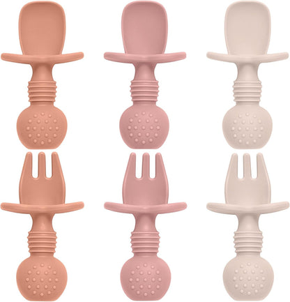 6 Pack Baby Spoons and Forks Set, Silicone Baby Spoons Self Feeding 6 Months for Toddler