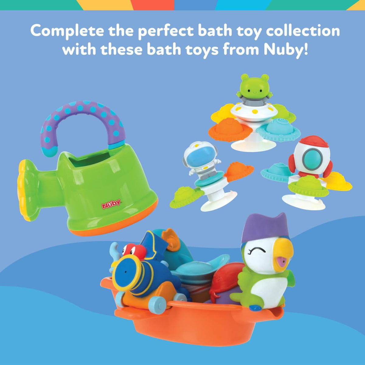 Nuby Floating Octopus with 3 Hoopla Rings - Baby & Toddler Bath Toy - No Hole Design Keeps Moisture