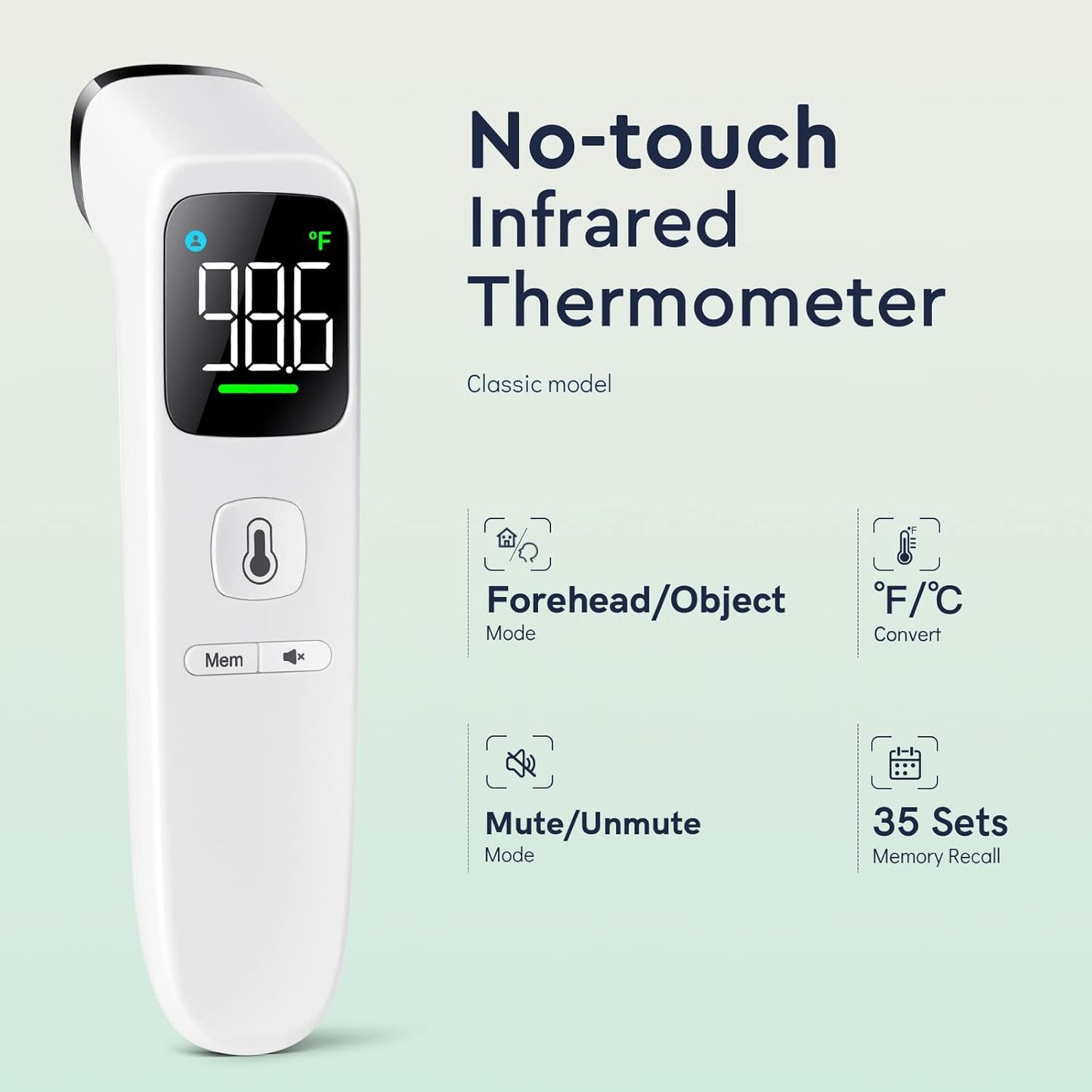 Touchless Thermometer for Adults and Kids, Fast Accurate Thermometer with Fever Alarm, 1S Reading &