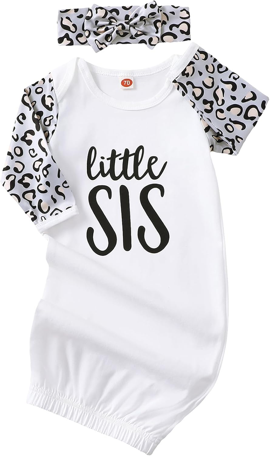 AMAWMW Newborn Baby Girl Little Sister Sleeper Gown Stripe Long Sleeve Nightgown Pajamas Gifts