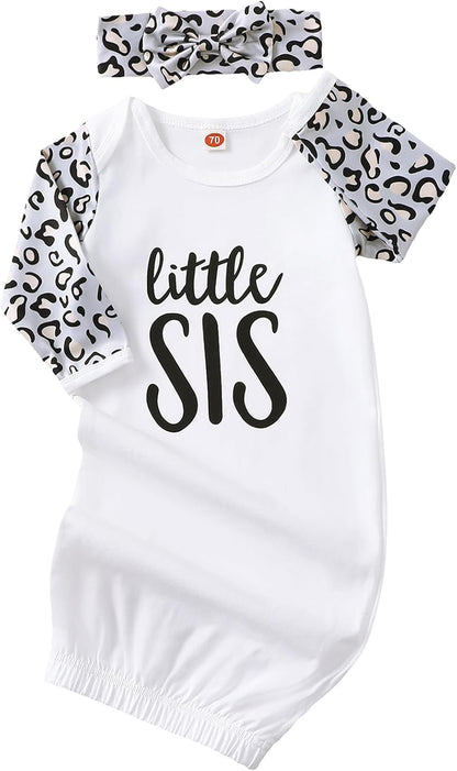 AMAWMW Newborn Baby Girl Little Sister Sleeper Gown Stripe Long Sleeve Nightgown Pajamas Gifts