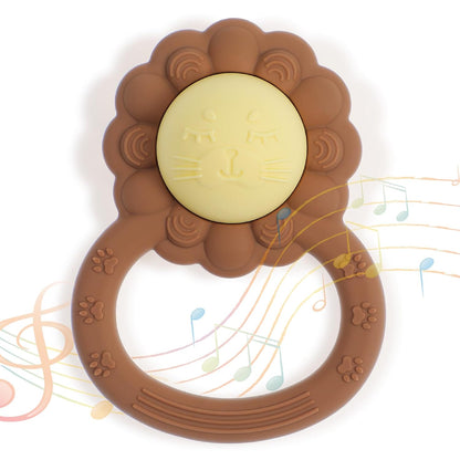 Rattle Teether, Lion Shape Montessori Baby Sensory Teething Toys, Food Grade Silicone BPA Free