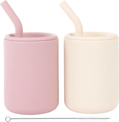 WeeSprout Silicone Baby Cups With Straws and Lids, 4 & 8 oz Options, Set of 2, Food Grade Toddler