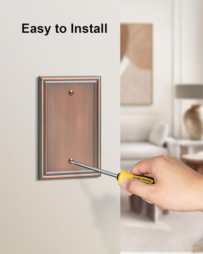 2-Pack Single Blank Wall Plates, Durable Solid Zinc Alloy Blank Outlet Covers, Decorative Antique