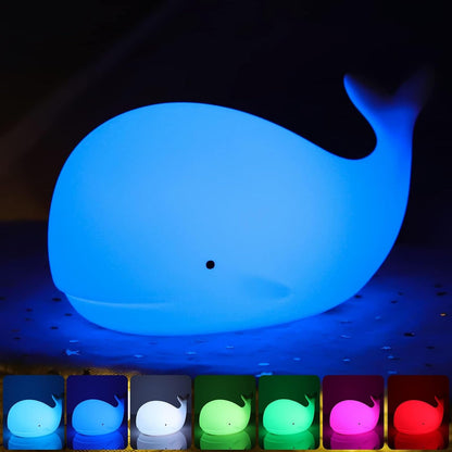 LOVERUIS Whale Night Light Silicone 7 Colors Dimmable 3 Hours Timer Whales Baby Light Decor Room