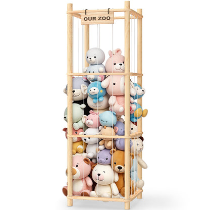 Woodure Stuffed Animal Storage & Organizer, Wooden Cute Zoo Toy Holder for Toddler Rooms, Playrooms