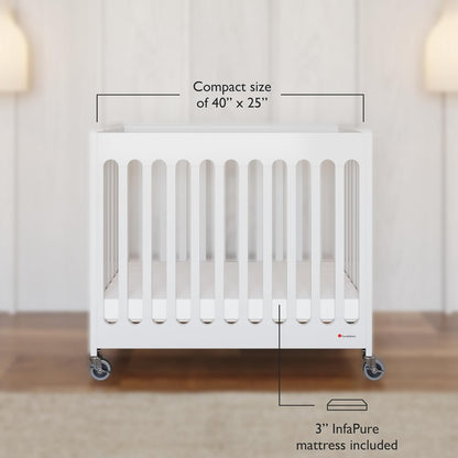 Foundations Boutique Folding Mini Baby Crib - Compact, Portable, Wooden Hotel Crib, Foldable