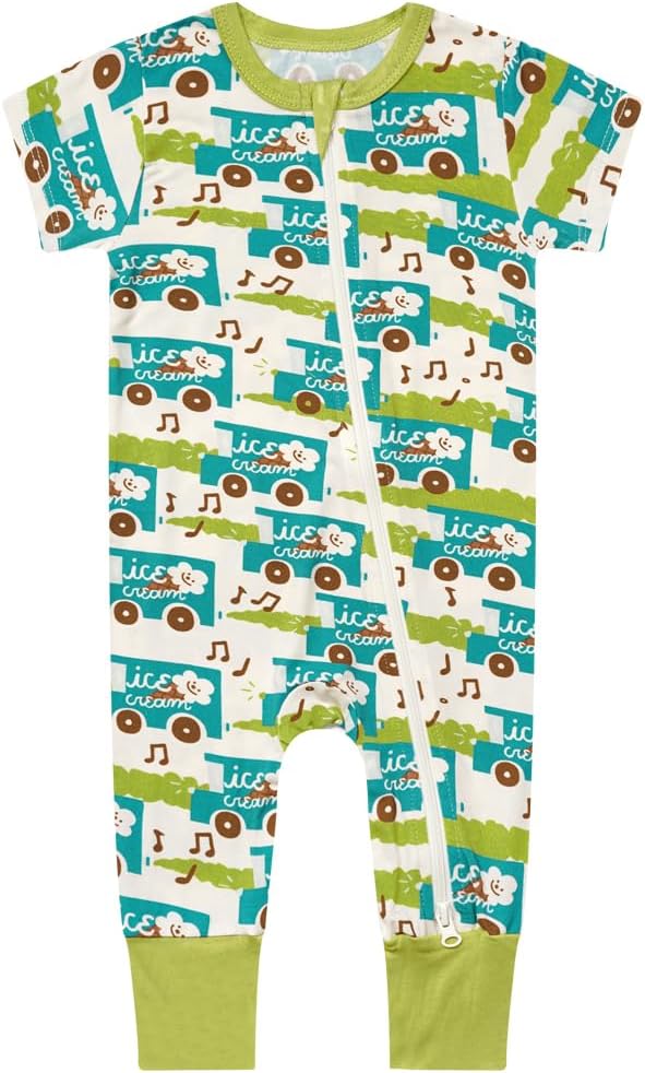 Teach Leanbh Toddler Unisex Baby Bamboo Viscose Pajamas 2 Way Zipper Short Sleeve Footless Romper