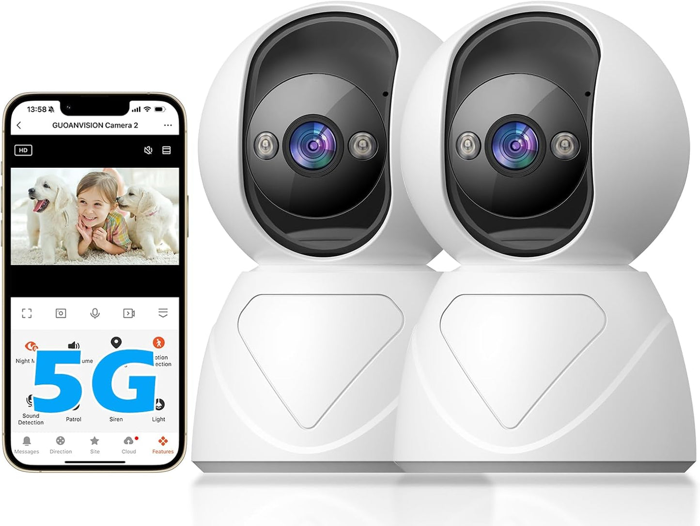 Indoor Security Camera, 5G WiFi Pan/Tilt Home Cameras for Baby Monitor/Pet/Elder/Kids/Bedroom