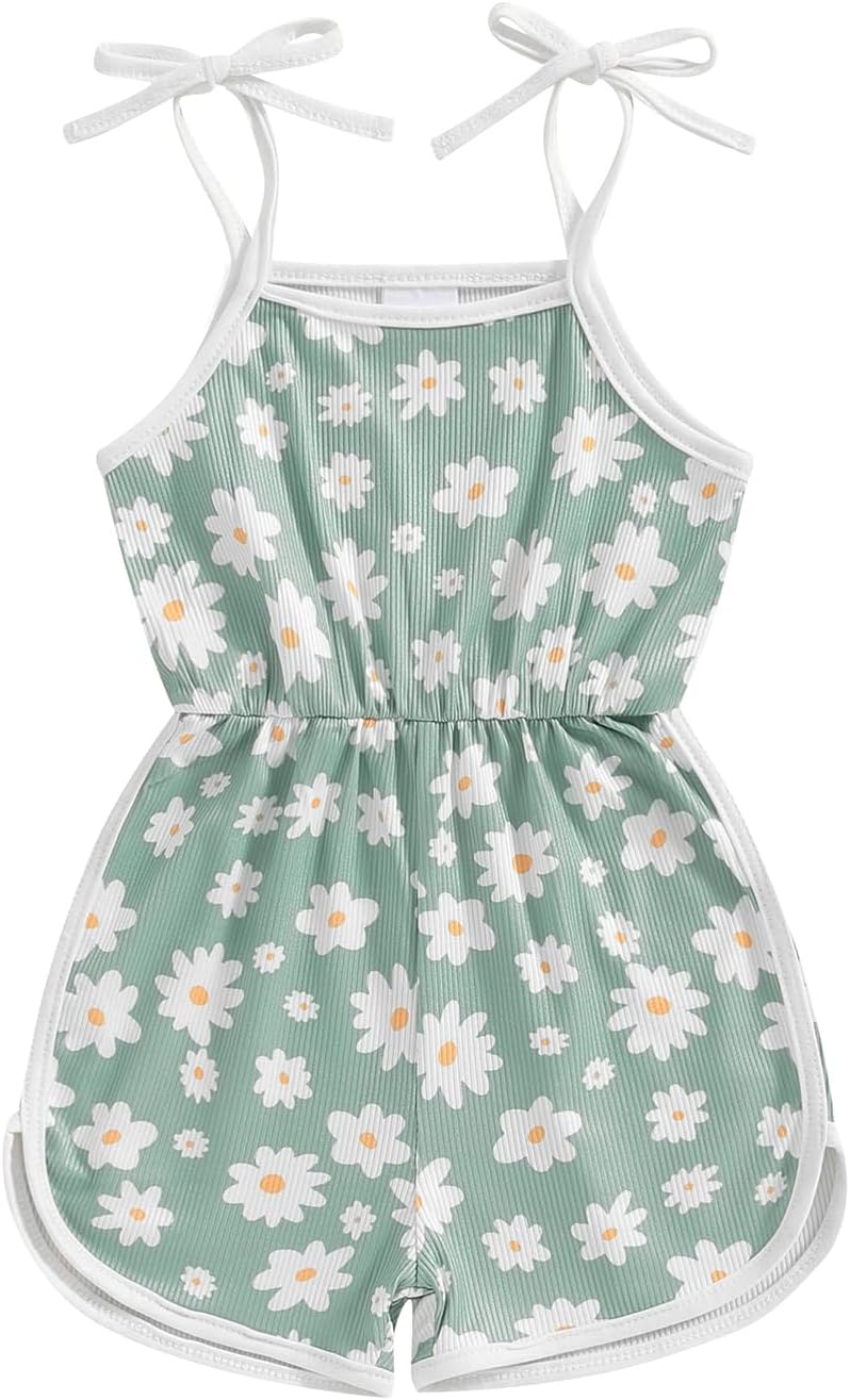 WZTYYDS Toddler Baby Girl Summer Clothes Floral Romper Tie-Up Strap Halter Jumpsuit Infant Summer