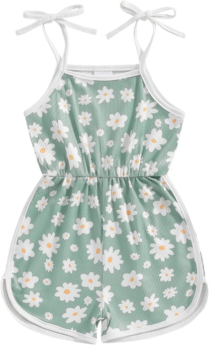 WZTYYDS Toddler Baby Girl Summer Clothes Floral Romper Tie-Up Strap Halter Jumpsuit Infant Summer