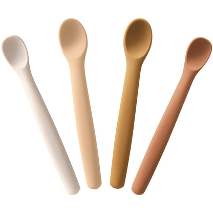 Moonkie Silicone Baby Spoons Set of 4, Two Sizes Feeding Spoon for First Stage 4+ Months, Baby