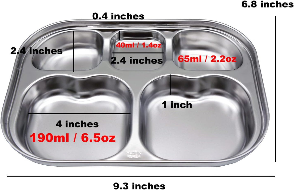 Korean Stainless Steel Divided Plates by KS&E, Little Kids Toddlers Babies small Tray, BPA Free