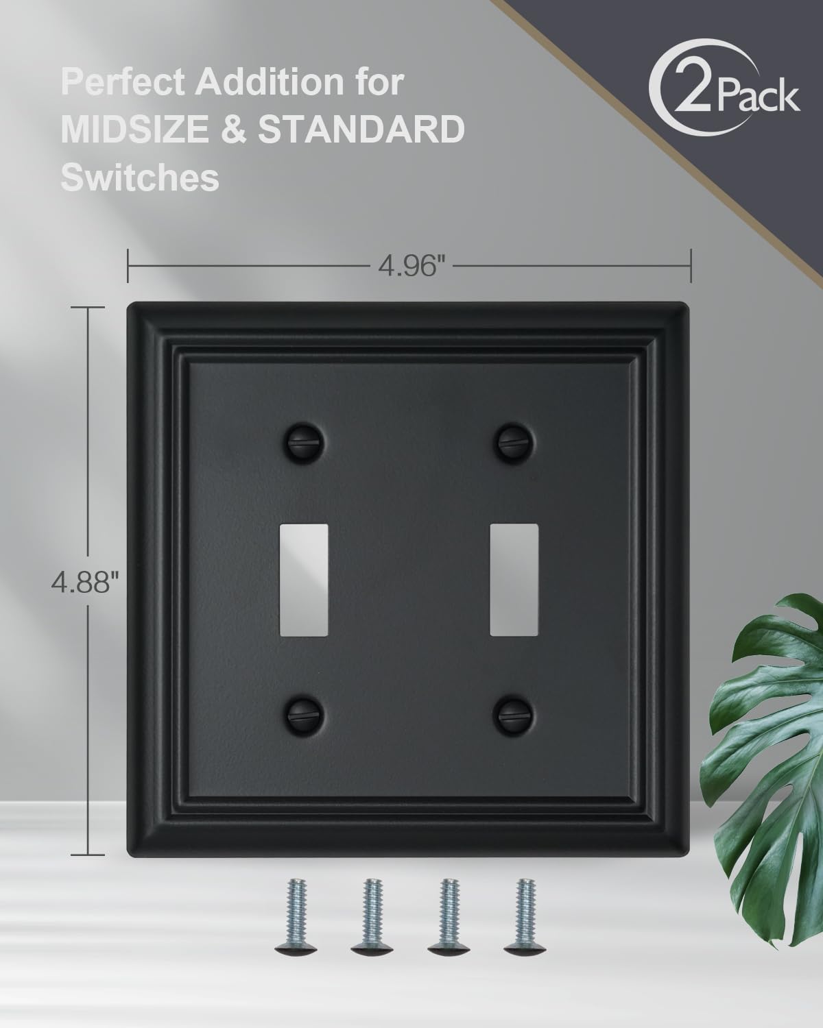 2-Pack Double Toggle Wall Plates, Durable Metal Light Switch Covers, Decorative Switch Plate Covers