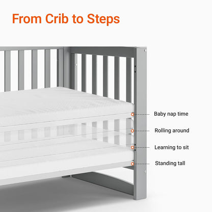 EvoNest Baby Crib, 11 in 1 Convertible Mini Crib with Wheels, 100% New Zealand Wood Growing Bed, 4