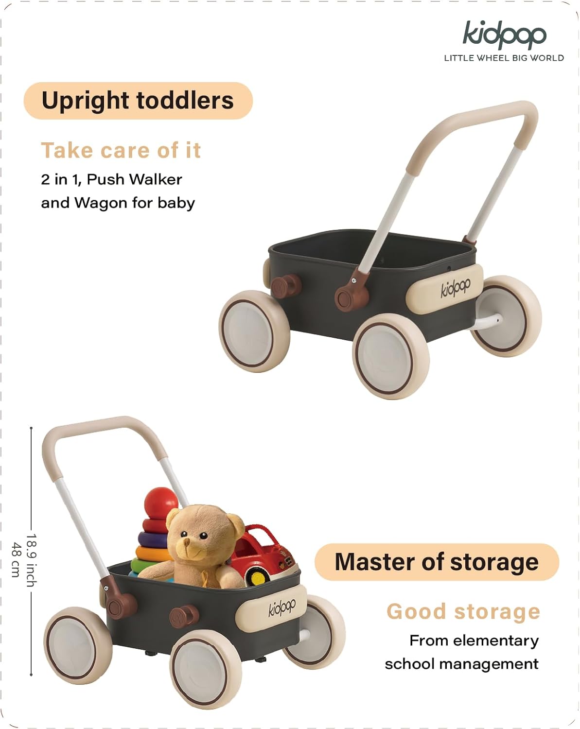 PULA Baby Push Walker with Wheels Toddler Wagon for First Learner Baby Toys 6-12 Months, 1 Year Old