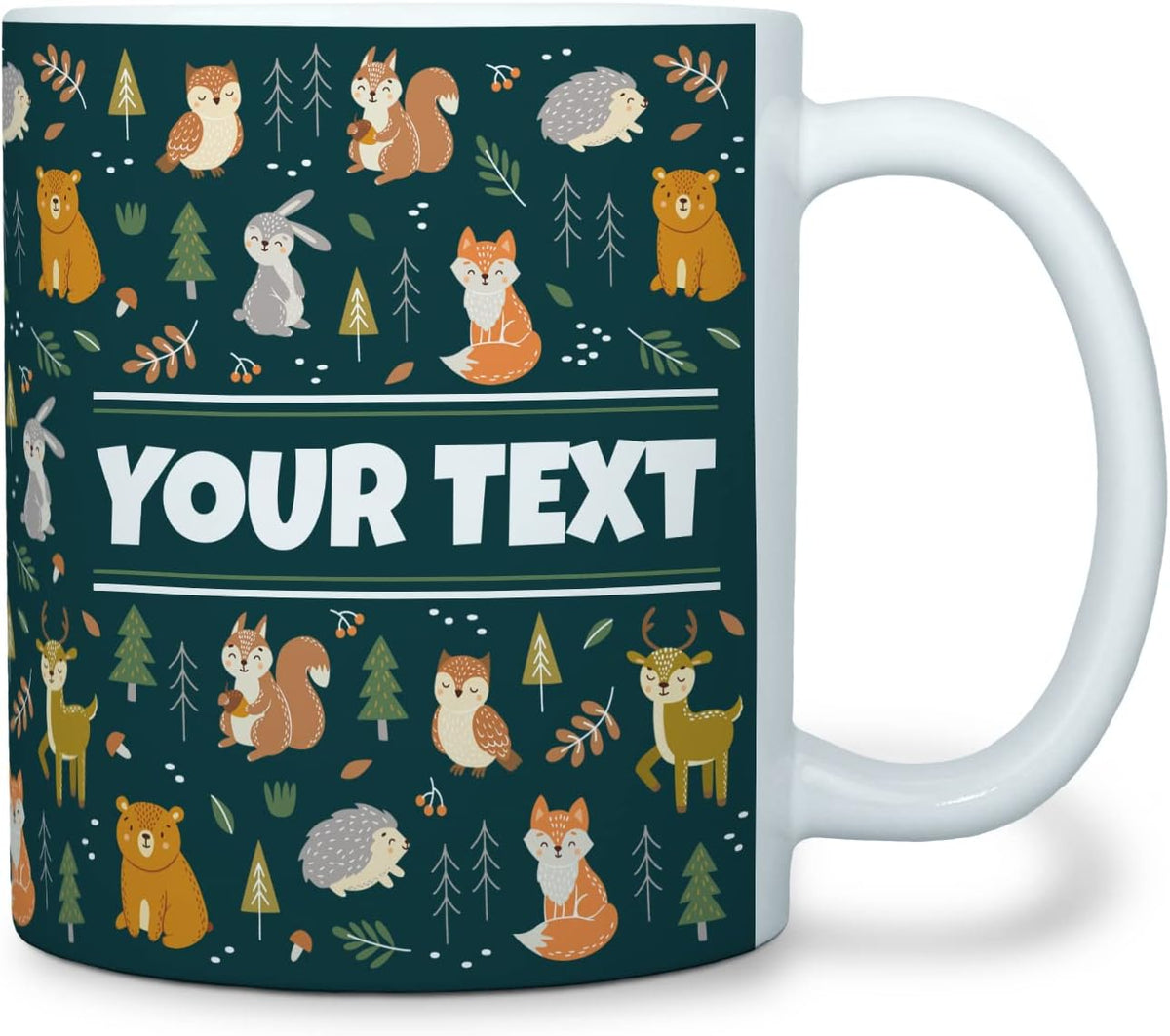 Personalized Mug for Kids - Woodland Animals - Custom Name/Text, Ceramic Hot Chocolate/Cocoa/Coffee