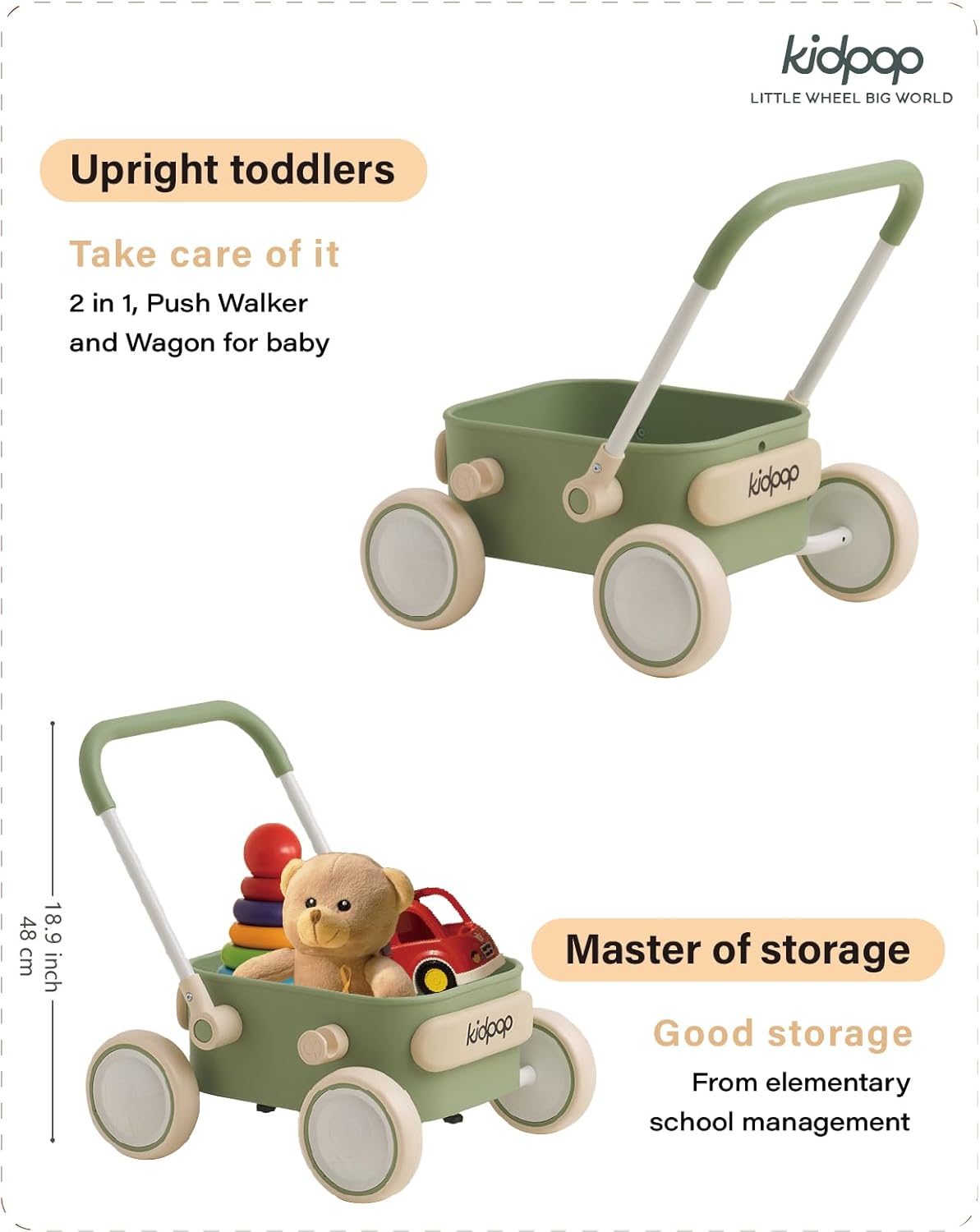PULA Baby Push Walker with Wheels Toddler Wagon for First Learner Baby Toys 6-12 Months, 1 Year Old