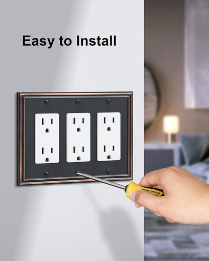 2-Pack Decorative Tripple Decorator Outlet Cover Plate, Durable Zinc Alloy Aged Bronze Wall Plates