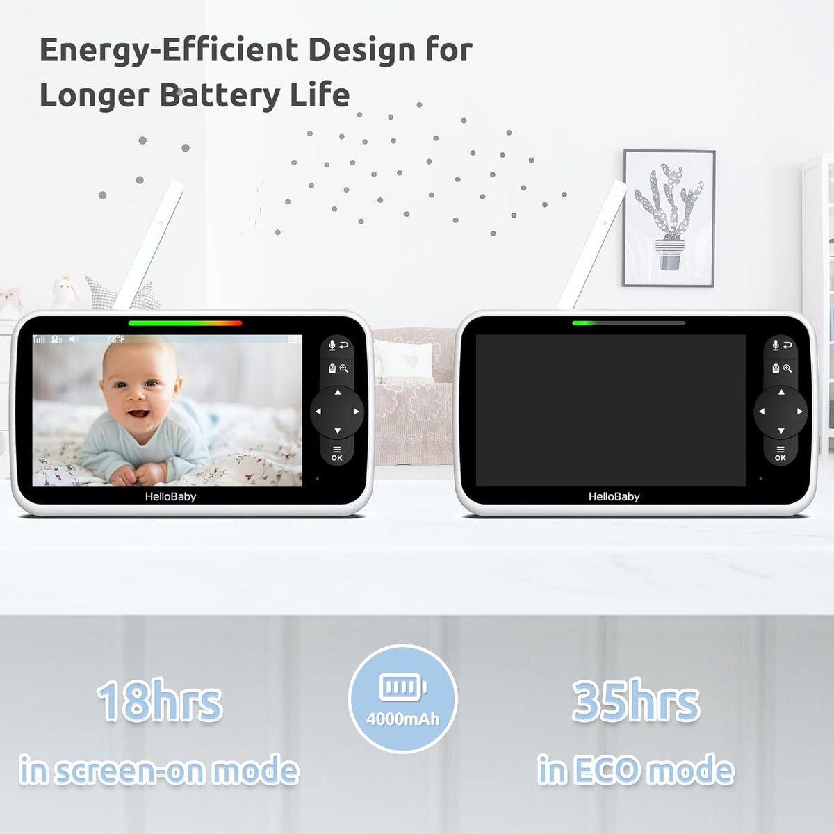 HelloBaby Video Baby Monitor with Upgraded 6” IPS Large Screen, Split Screen with 2 Cameras, Night