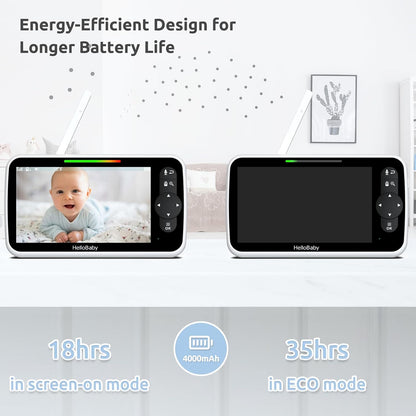 HelloBaby Video Baby Monitor with Upgraded 6” IPS Large Screen, Split Screen with 2 Cameras, Night