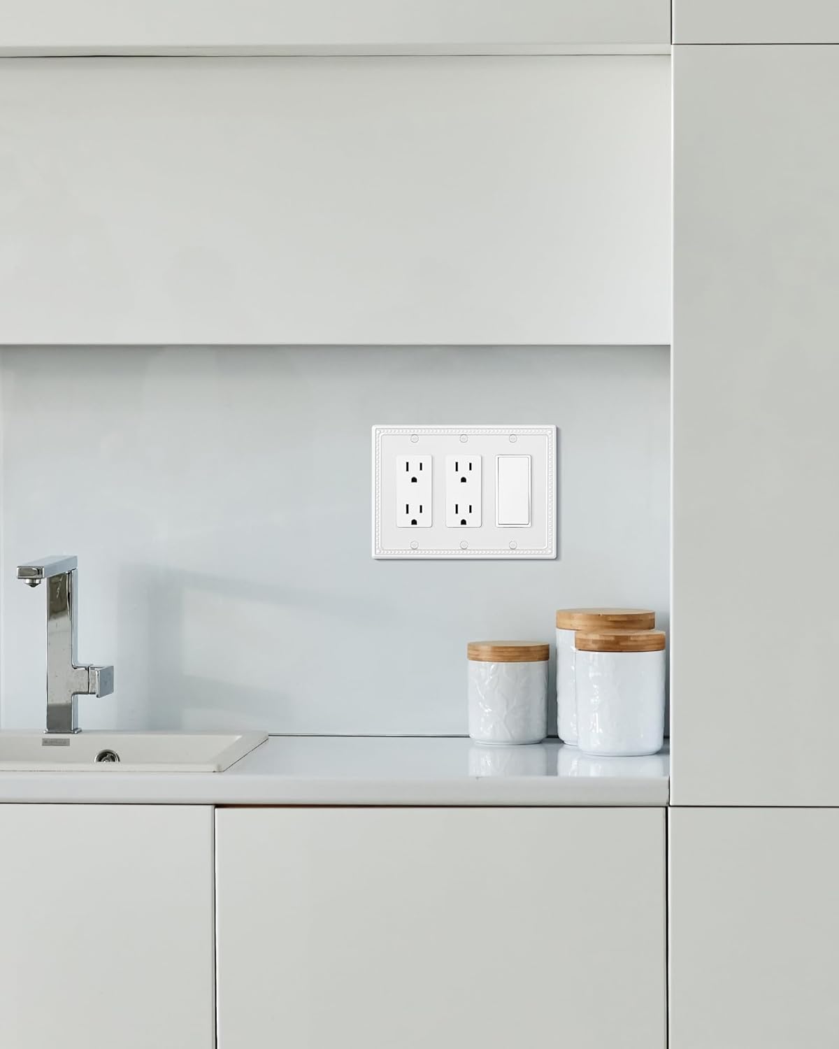 2-Pack Triple Decorator Outlet Cover Plate, Pure White Pearls Decorative Switch Plates and Outlet
