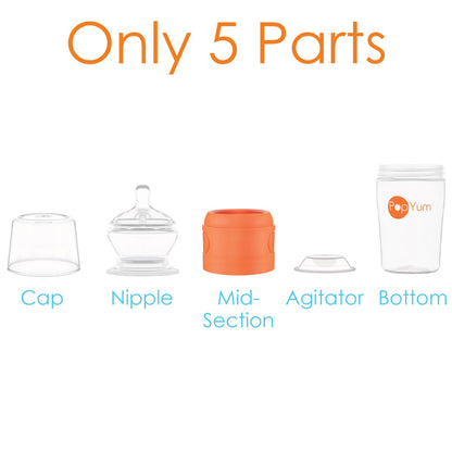 PopYum 9 oz Orange Anti-Colic Formula Making/Mixing/Dispenser Baby Bottles, 2-Pack with #2 Medium