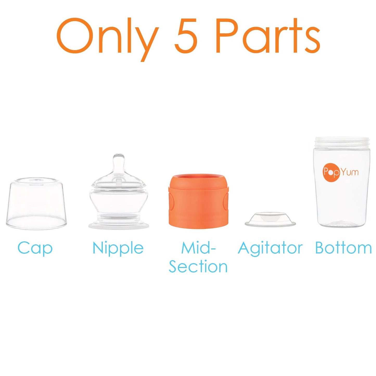 PopYum 9 oz Orange Anti-Colic Formula Making/Mixing/Dispenser Baby Bottles, 3-Pack with #2 Medium