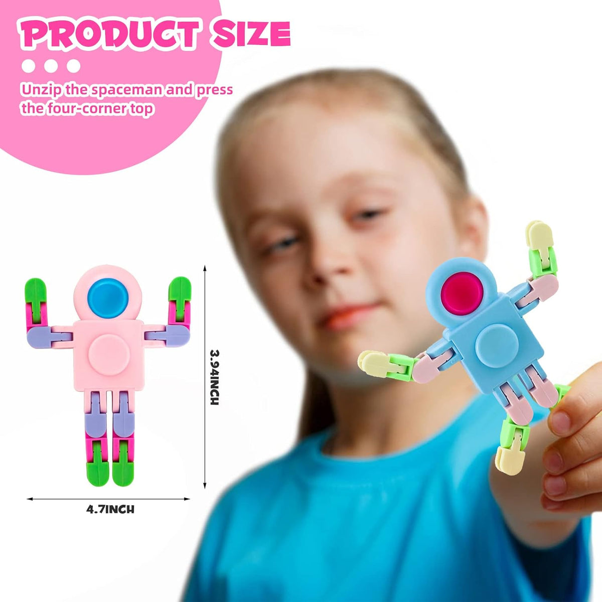 12 Pack Fidget Sensory Spinner Toys， Transformable Chain Robot Fingertip Toy，Pinata Goodie Bag