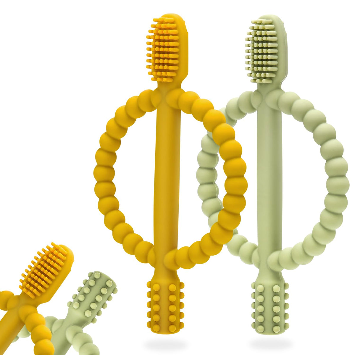 Baby Teething Toys with Easy-Hold Handle, Silicone Infant Toothbrush, Textured On Both Sides Helps