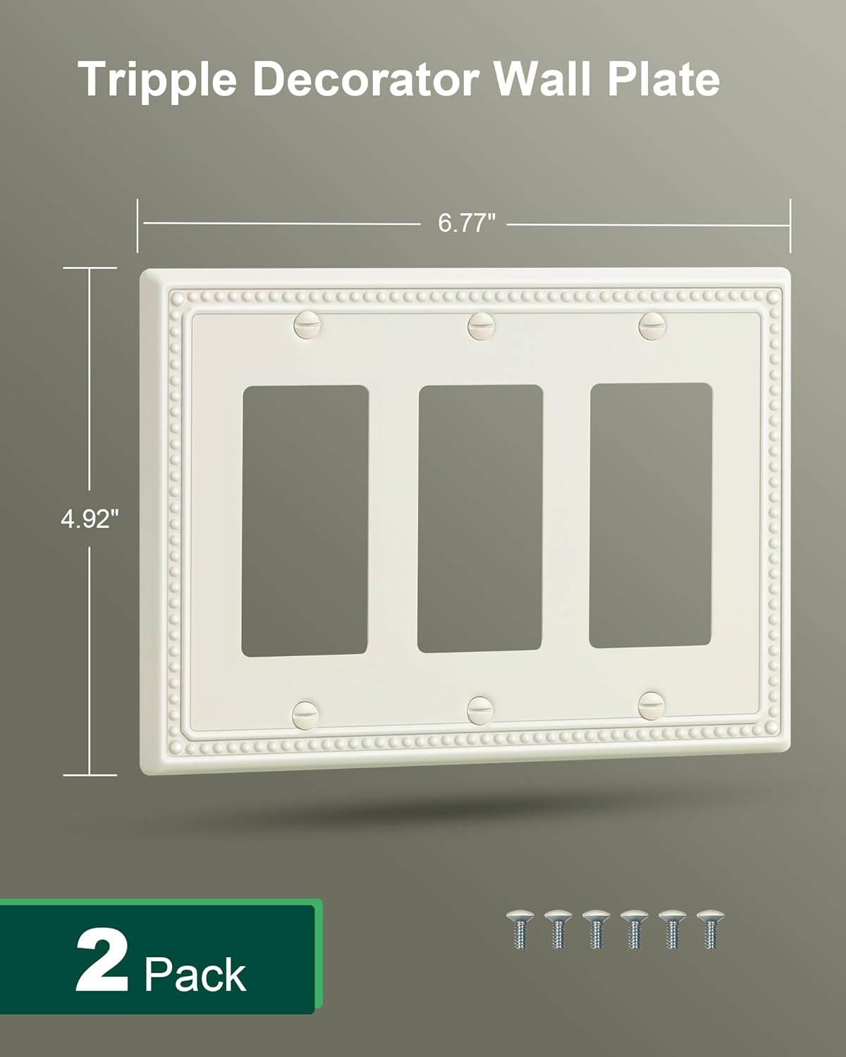 2-Pack Triple Decorator Outlet Cover Plate, Light Almond Pearls Decorative Switch Plates Covers