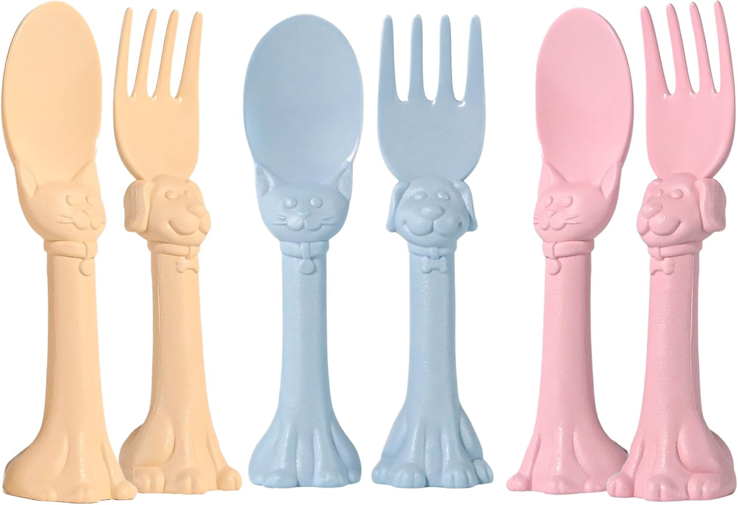 Made in USA Spoon la la Toddler Utensils Set - 6 Pack (3 Spoons & 3 Forks for Kids) - Self-Standing