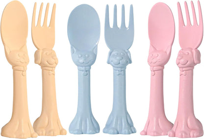 Made in USA Spoon la la Toddler Utensils Set - 6 Pack (3 Spoons & 3 Forks for Kids) - Self-Standing