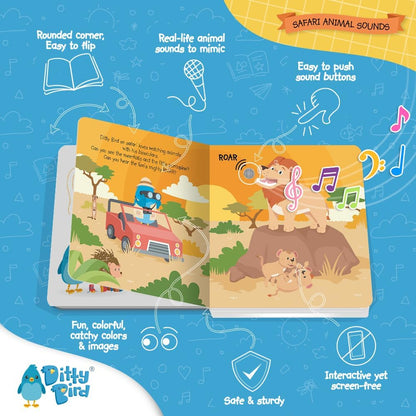 Ditty Bird Safari Book for Toddlers | Realistic Animal Sound Book | Interactive Safari Board Books