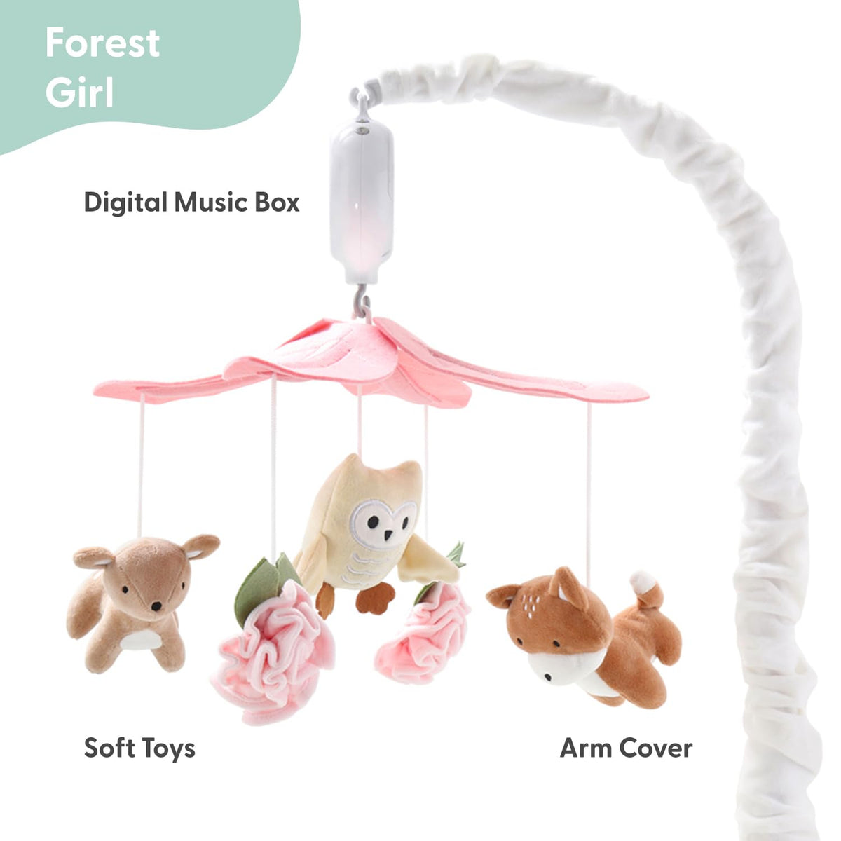 The Peanutshell Crib Mobile for Girls - Pink and White Musical Baby Crib Mobile with 12 Lullabies