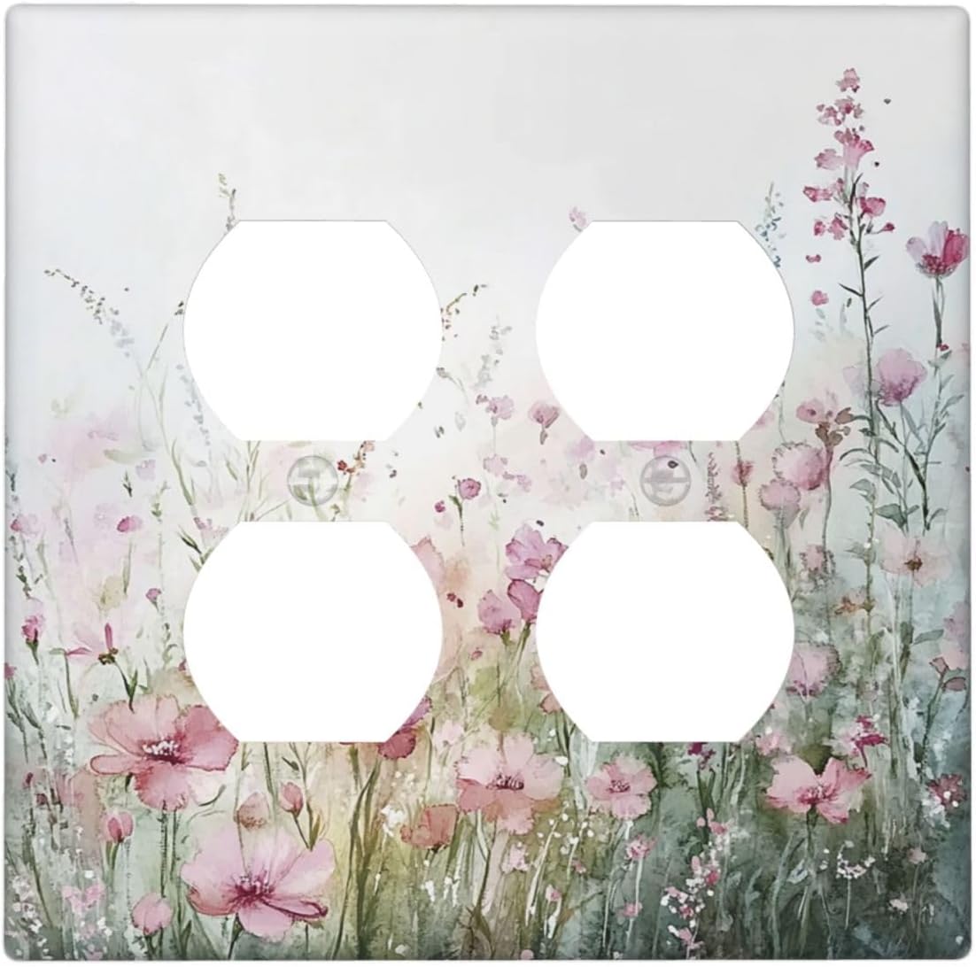Outlet Covers Wildflower Botanical Watercolor Floral 2 Gang Double Duplex Decorative Light Switch